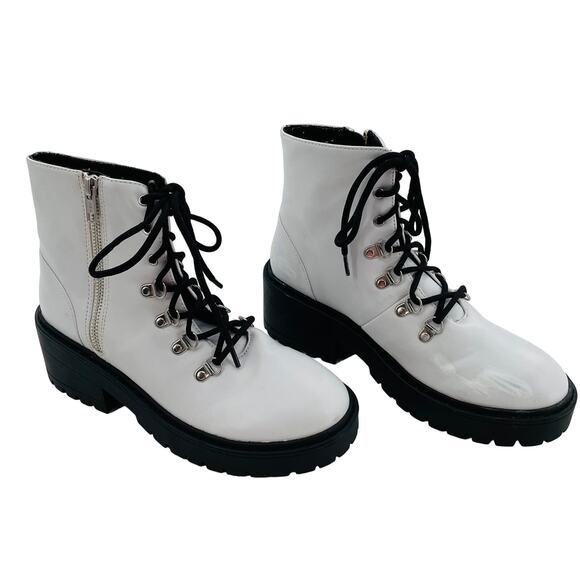 Skechers Weekend Best White Memory Form Lace Up Side Zip Combat Lug Boots 7.5 - Picture 2 of 12